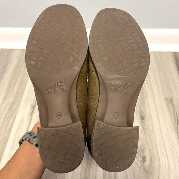 Dansko Heels Women’s 38 Lila Taupe Brown Leather Burnished Nappa Block Loafer - Picture 5 of 8